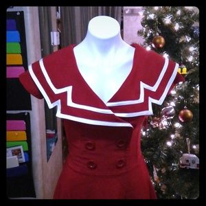 Bettie Page Nautical Style Red White Swing Dress